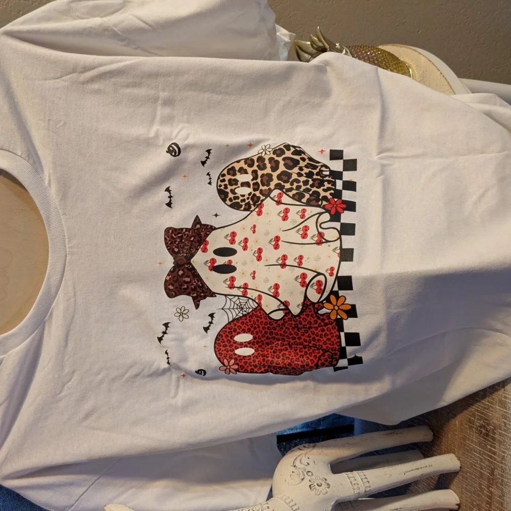 Gildan White Tee with Ghost Print - Picture 7 of 8